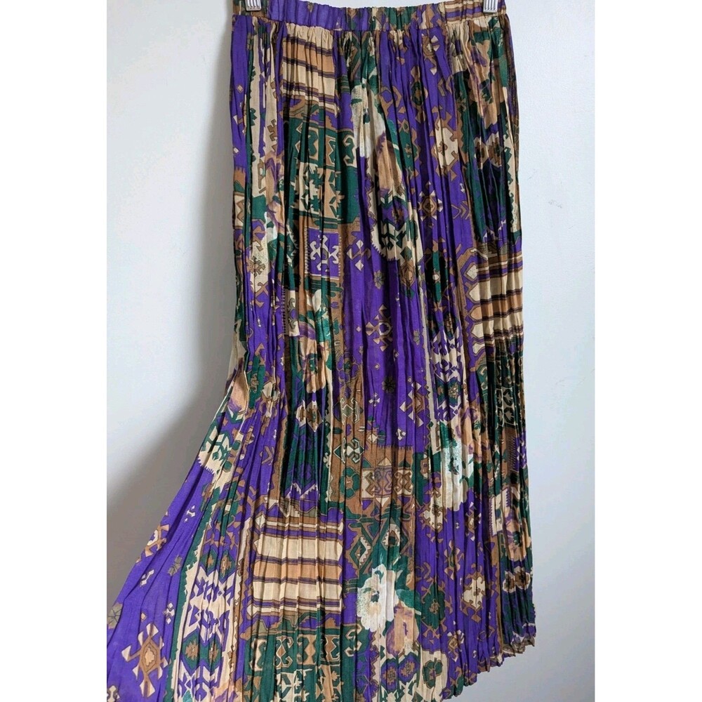 Vintage Cotton Broomstick Maxi Skirt Crinkle Boho Gypsy Festival Purple S M 90s
